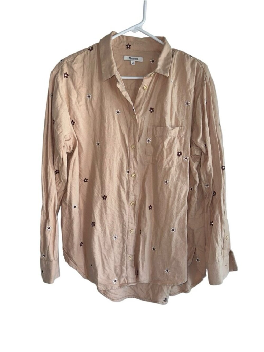 Madewell Daisy Embroidered Flannel Classic Ex-Boyfriend Shirt Avalon Pink Sz M